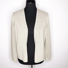 Eileen Fisher champagne gold metallic open front cardigan sweater