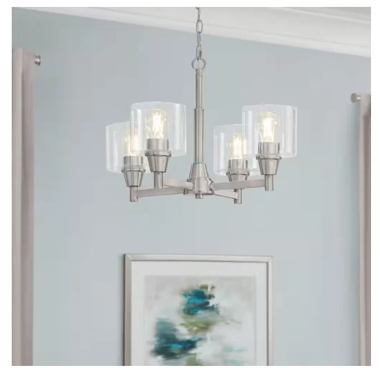Hampton Bay Oron 4-Light Black Reversible Chandelier with Clear Glass Shades - Image 3 of 4