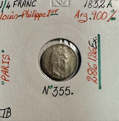 1/4 FRANC LOUIS-PHILIPPE 1er (1832A) Monnaie en Argent // Qualité : TB - Photo 1/2