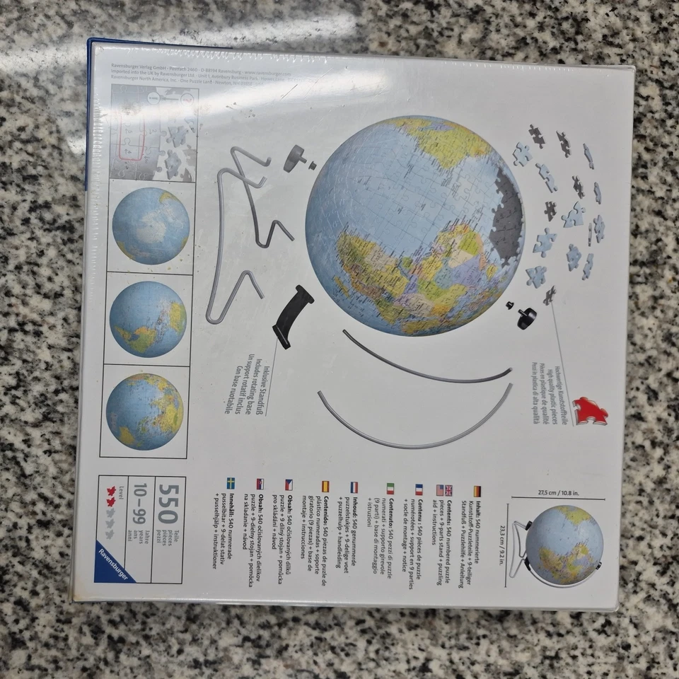 Rompecabezas Ravensburger World Globe 3D Nuevo en Caja con Soporte 550 Piezas Caja Dañada Foto 2 de 2
