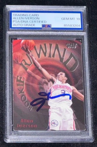 Allen Iverson 1997 Fleer Rookie Rewind Signed Card Autograph HOF RC auto PSA 10