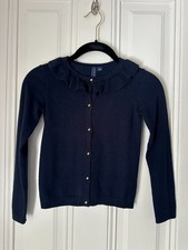Janie Jack Girls Size 6 Navy Ruffle Collar Gold Button Cardigan Sweater