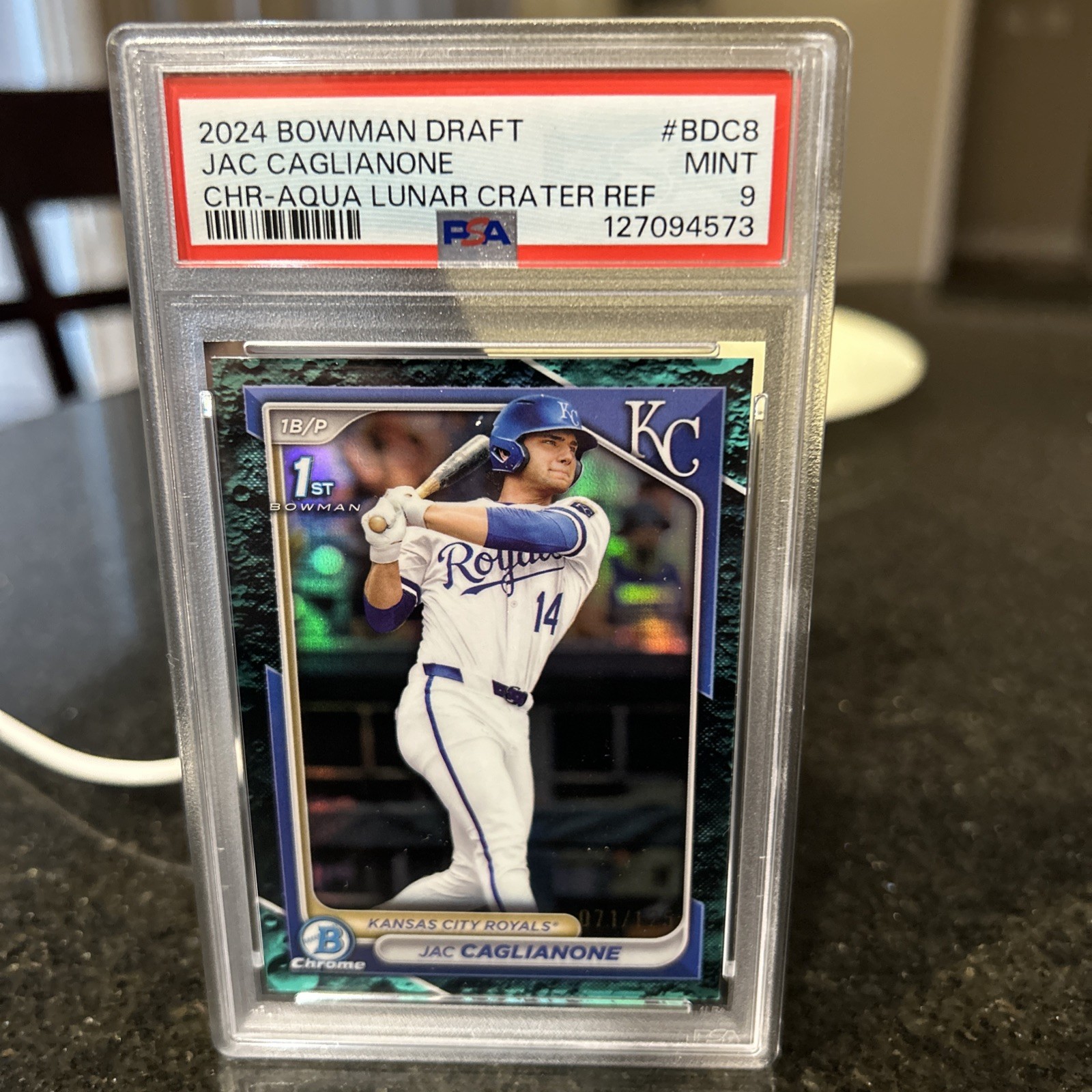 2024 BOWMAN DRAFT CHROME-LUNAR GLOW REFRACTOR #BDC8 JAC CAGLIANONE PSA 9