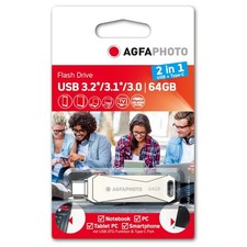 Clé USB OTG AgfaPhoto 64 Go USB 3.0 2in1 USB-TypeC Argenté