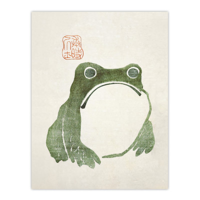 Vintage japanischer niedlicher mürrischer Frosch Matsumoto Hoji Wandkunst Poster Druck
