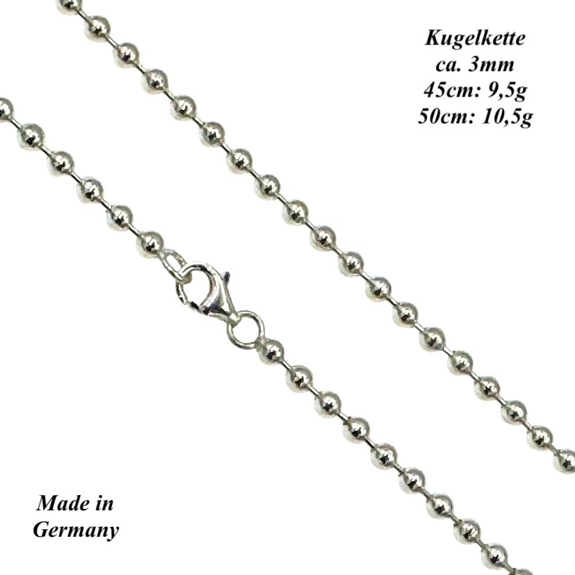 925 Sterling Silber Kugelkette 3mm  in verschiedenen Längen Made in Germany  199 - Bild 4 von 4