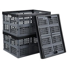 Folding Storage Crate 34 L, Collapsible Milk Crate 3 Packs, Grey