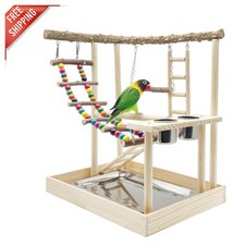 Interactive 3-Level Wooden Play Gym for Small to Medium Birds - Easy to Assemble