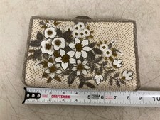 Vintage 50s Beaded Satin Clutch with Gold Metal Closures Mirror