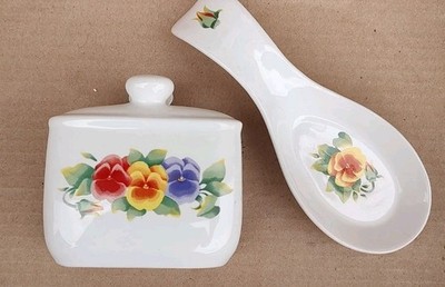 Corning Corelle Coordinates SUMMER BLUSH Pansy Jay Import SET Spoon Rest Napkin 