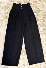 Vintage Chanel High Waist Pants 100 Wool Satin Stripes Size 42 Made In France
