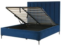 Polsterbett Samtstoff Blau 140X200 Cm Mit Bettkasten Hochklappbar Sezanne
