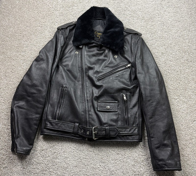 VTG Equus Leather Jacket Men 38 Small Black Removable Fur Collar Motorcycle