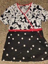 Theme Disney Minnie Mouse Polka dots Womens Medical Scrub Top Xsmall