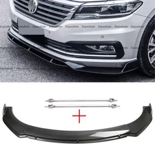 Front Bumper Lip Spoiler Splitter+ Strut Rods For Volkswagen Passat Carbon Fiber