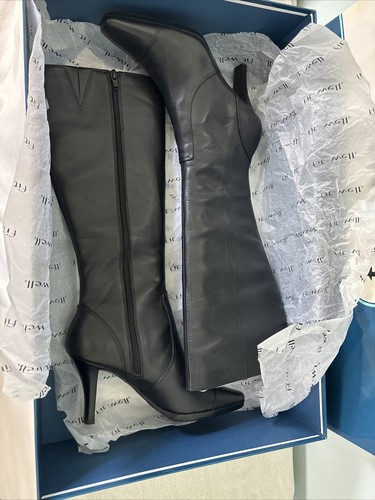 New In Box Fitzwell Black Leather Heeled Boots. Side Zipper. Bag For Travel. - Afbeelding 11 van 15