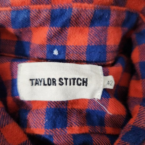 Taylor Stitch Shirt Men's 42 Flannel Red & Blue Plaid Button-Down Shirt Pocket - Picture 7 of 10