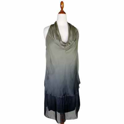 Sofia Collection Made In Italy Charcoal Ombré Drape Neck Silk Dress Size Small