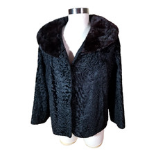 Vintage Rothschild's Black Persian Lamb Women's Fur Coat Measurements Below