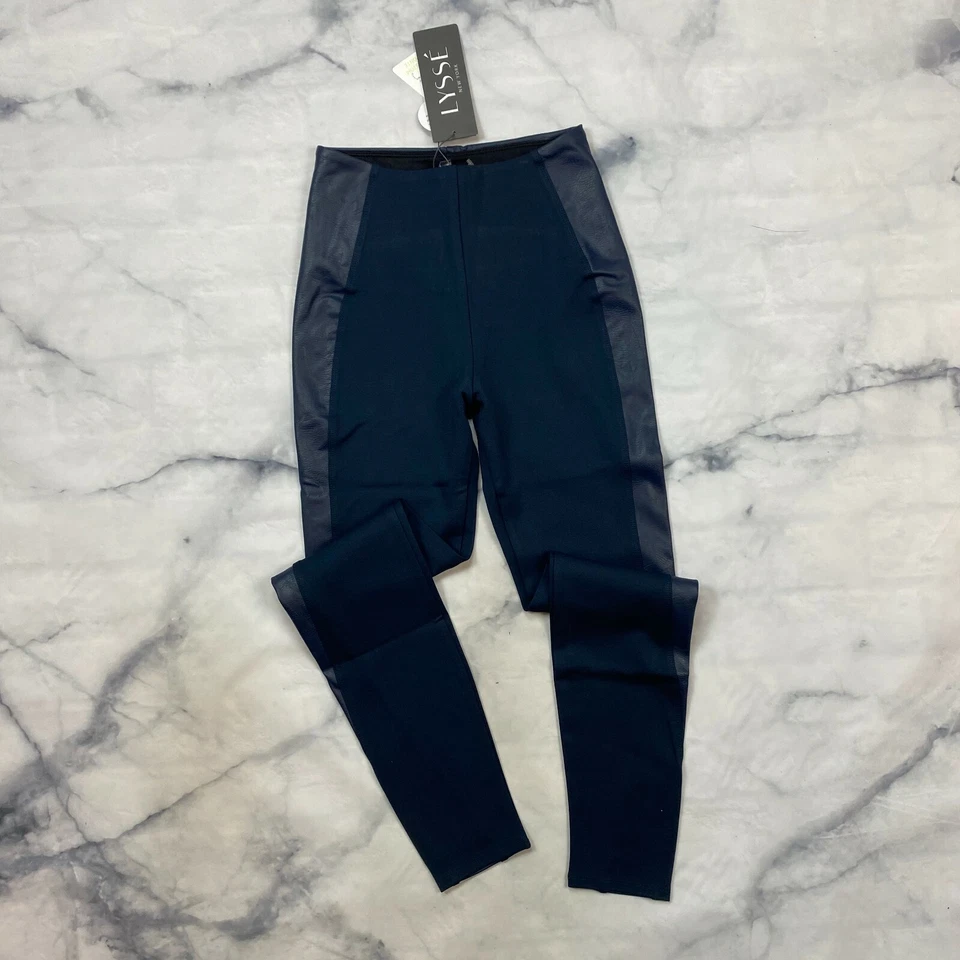Leggings Ponte de Cuero Vegano Lysse Kent Talla Pequeña Para Mujer Azul Crepúsculo Pull On Foto 4 de 4