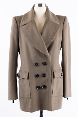 Burberry★素敵!Laminated Cashmere Olive Melange Coat $2,450 Burberry Cashmere Blend Pocket Pea Coat SZ 44/10 US