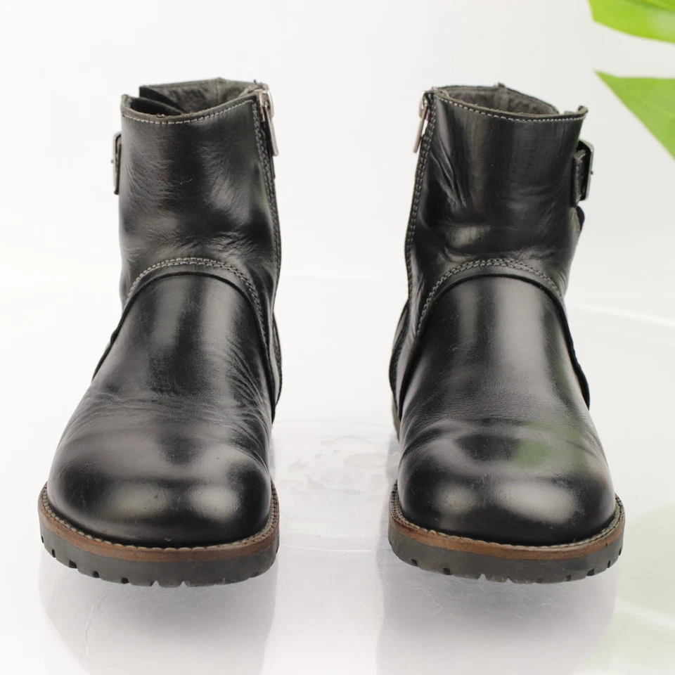 Birkenstock Mujer Bota Stowe Talla 36 5 Cuero Negro Plantilla Corcho Suela Moto Foto 2 de 4