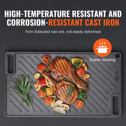 VEVOR 9.7"x16.7" Reversible Grill Griddle BBQ Flat Stove Top Griddle Cast Iron - Picture 3 of 12
