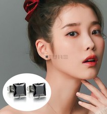 5MM Black Diamond CZ Square Shaped Sleeper Ear Stud Earrings 925 Sterling Silver