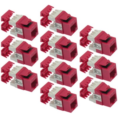 10x Cat5e RJ45 Network LAN Ethernet Keystone Jack 180° Degree 110 Punch Down Red
