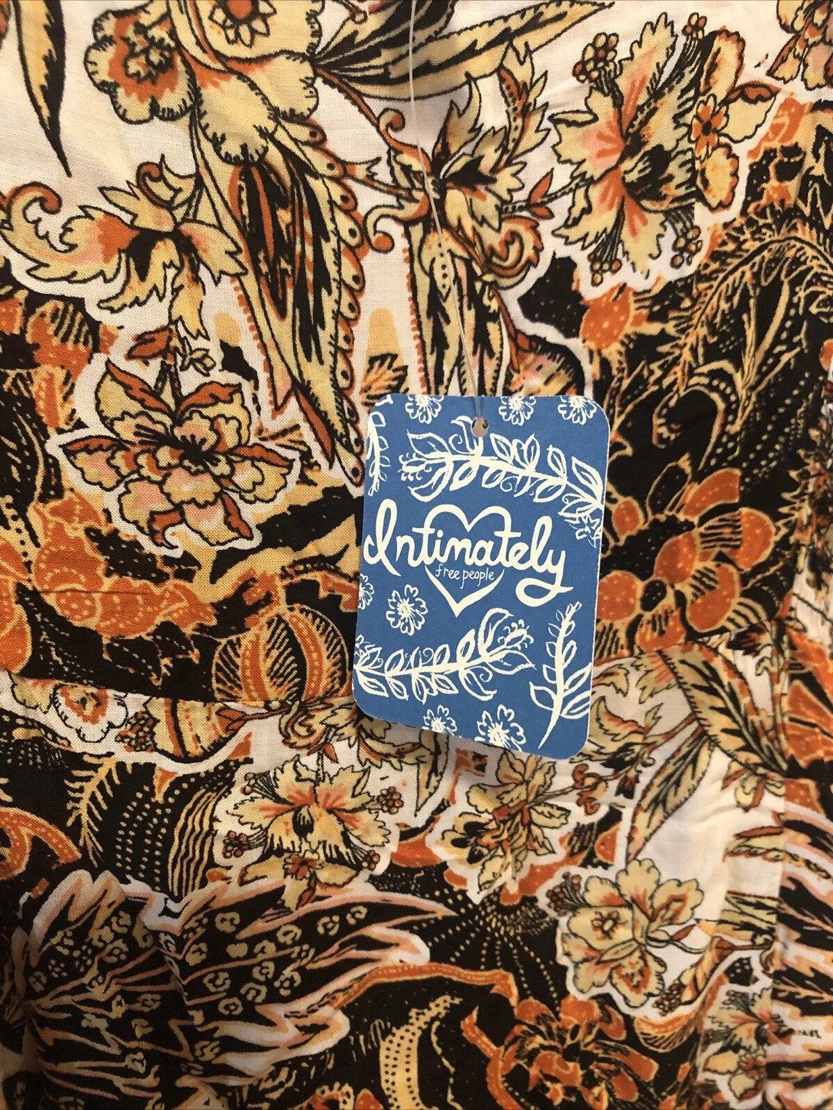 PALM ANGELS Abito basso Free People Intimately Maxi Hi taglia S nero arancione floreale smockato nuovo con etichette