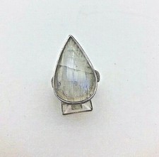 Sterling Silver .925 16mm x 25mm Pear Shape Rainbow Moonstone Ring Size 7.5