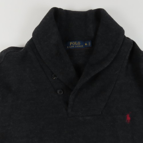 Polo Ralph Lauren Mens Sweater Sz X Large Pullover Fold Over Button Collar Black - Picture 3 of 8
