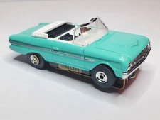 FALCON TEAL, REBUILT AURORA CHASSIS ,TJET  HO SLOT CHROME. AURORA  RIMS &TIRES