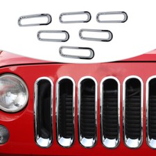 Chrome Front Grille Grill Frame Inserts Kit Trim For 2007-2015 Jeep Wrangler Jk