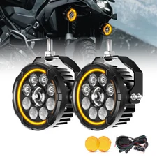 Pair Motorcycle LED Headlight Amber White Auxiliary Spot Lights Driving Fog Lamp