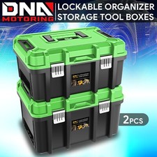 2x Garage Lockable Organizer Storage Portable Tool Box W Removable Tray Green