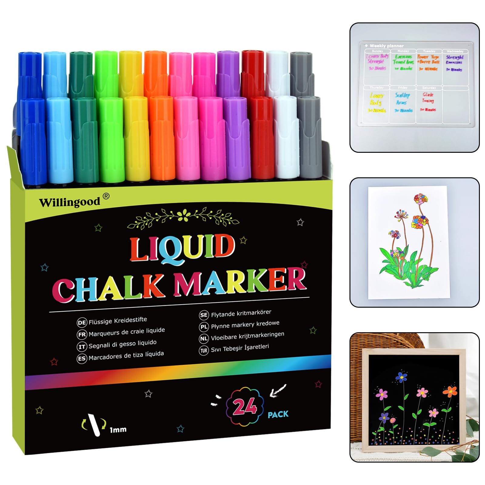 DealKits 24 x Chalk Markers, Liquid Chalk Markers Chalkboard Markers for Acry...