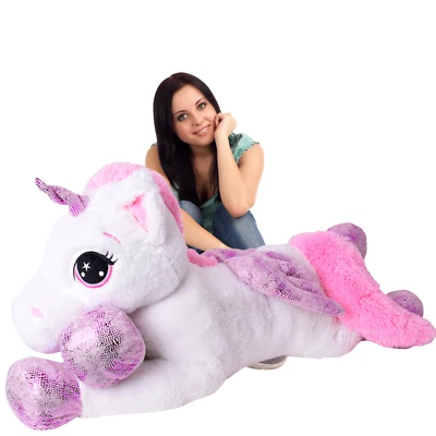 TE-TREND XXL Einhorn Kuscheltier Plüscheinhorn Plüschtier Unicorn Stofftier 130cm Weiß
