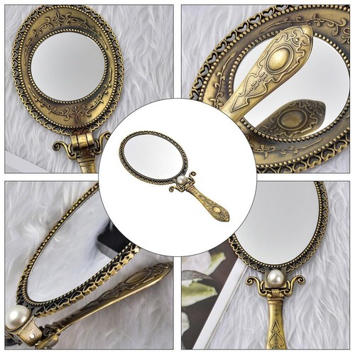 1pc Handheld Vanity Mirror - Antique Metal Hand Mirror Brass Mirror Luxury Me... - Picture 7 of 9
