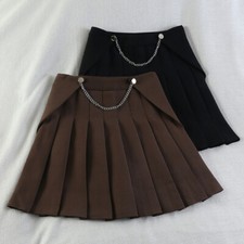 Mini Women Punk Skirt Gothic Frill Pleated Chain Japanese A-line