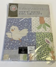 NEW Living Quarters Country Easter vinyl tablecloth 70 round patchwork print