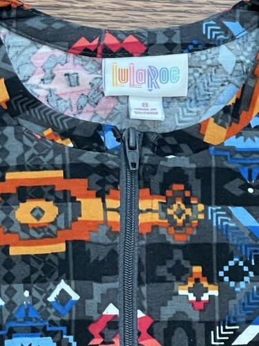 LuLaRoe Monroe Jacket Girls Size 8 Aztec Print Black Multi Full Zip Lightweight - Picture 4 of 5
