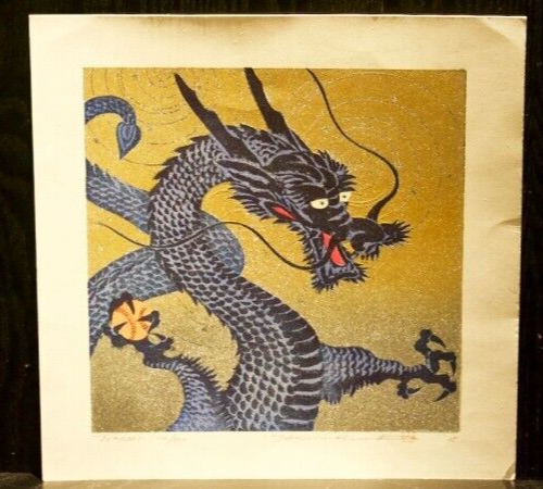 Hajime Namiki Bloque de Madera Estampado Tornado Dragón Limitado a 500 Japón 29x29cm 2005 - Imagen 1 de 2