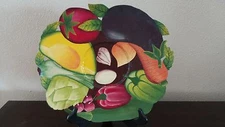Unusual Vintage Metal Toleware Handpainted Fruit & Vegetable Tray