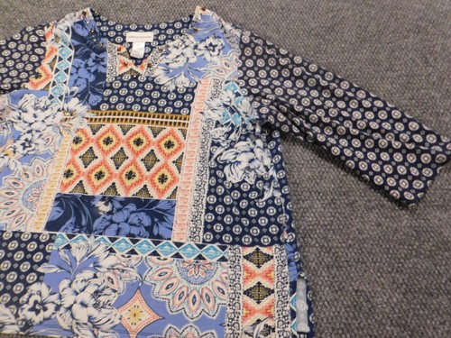 Alfred Dunner top XL Extra Large blue floral womens daytime stretch top coastal - Picture 2 of 10