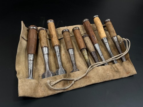 Vintage Japanese Chisel 9set Nomi /Hand Plane Saw Iron Hammer Hand Tool/d69 - Picture 2 of 24