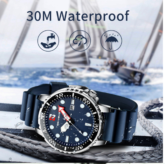 Waterproof Mens Silicone Watchband Quartz Sport Watch Date Stylish