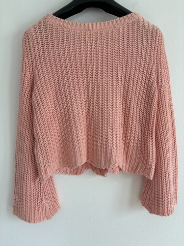 Aerie Sweater Womens MediumLight Pink Scalloped Hem Cropped Bell Sleeve Preppy - Picture 4 of 12