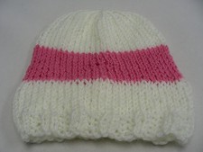 CREAM PINK - HAND KNITTED - KIDS ONE SIZE - STOCKING CAP BEANIE HAT