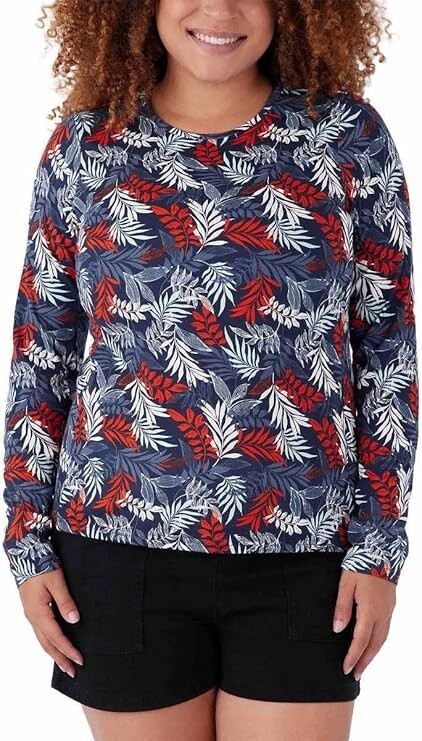 Hang Ten Women's Long Sleeve Sun Protection Tee with Pocket, Blue, Size S